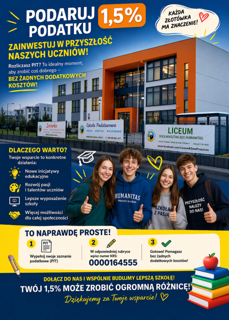 Podaruj Naszej Szkole 1,5% Twojego Podatku!