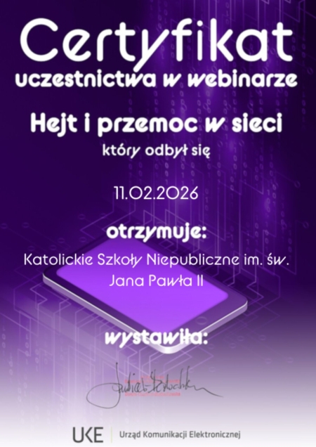 Nasza szkoła zdobywa certyfikat za szkolenie o hejcie i przemocy w sieci