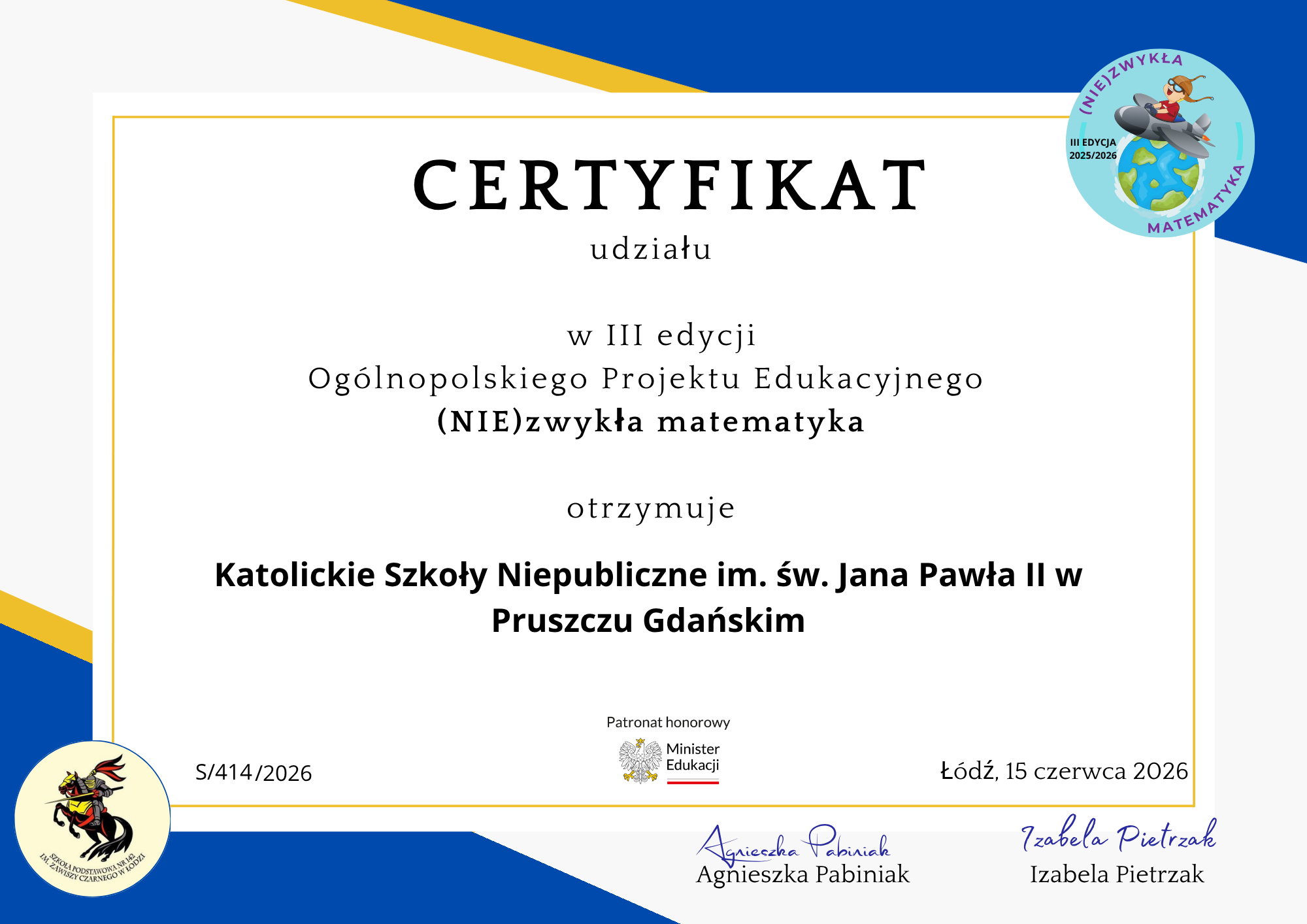 Matematyka w praktyce – nasza szkoła z certyfikatem III Ogólnopolskiego Projektu Edukacyjnego „(Nie)Zwykła Matematyka”