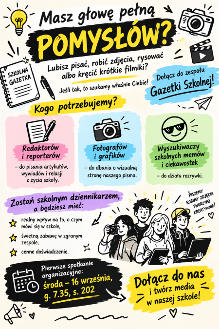 Szkolna gazetka pierwsze spotkanie zapraszamy!!!
